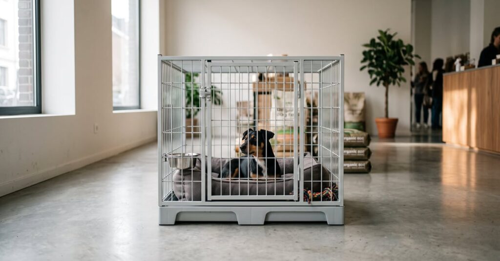 Cage pour petits chiens moderne et confortable dans un intérieur design