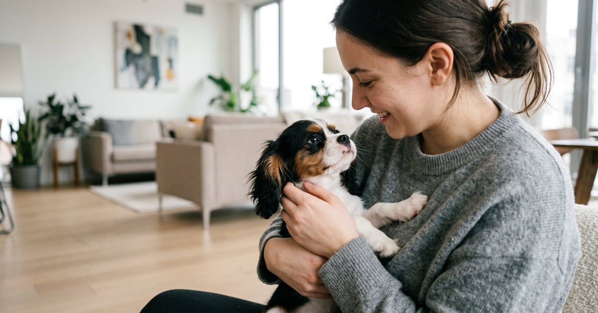 Petit animal de compagnie affectueux blotti contre son propriétaire dans un cadre chaleureux et naturel