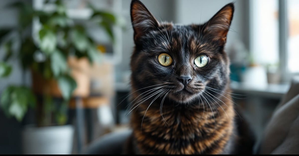 Chat aux reflets bleus acier dans une lumière naturelle douce, illustrant la teinte bleu chat